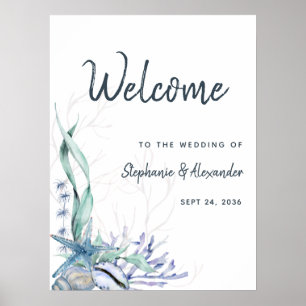 Watercolor Beach Ocean Wedding Welcome Poster