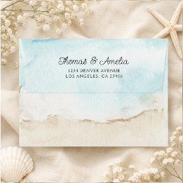 Watercolor Beach On The Beach Summer Wedding Envelope