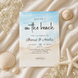 Watercolor Beach On The Beach Summer Wedding Invitation
