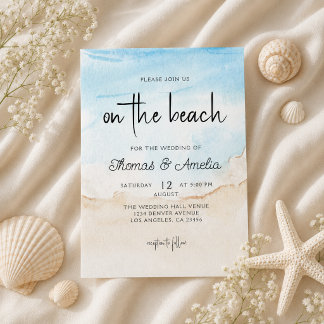 Watercolor Beach On The Beach Summer Wedding Invitation