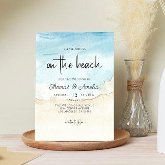 Watercolor Beach On The Beach Summer Wedding Invitation