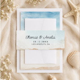 Watercolor Beach On The Beach Summer Wedding Invitation Belly Band