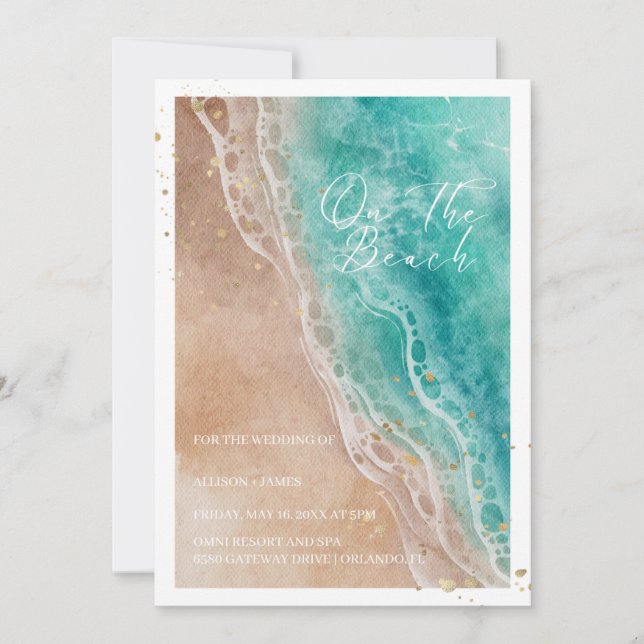 Watercolor Beach On The Beach Wedding  Invitation (Front)