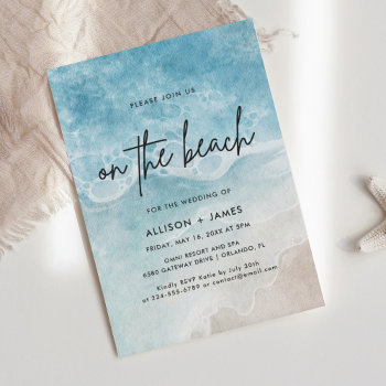 Watercolor Beach On The Beach Wedding Invitation by SweetRainDesign at Zazzle