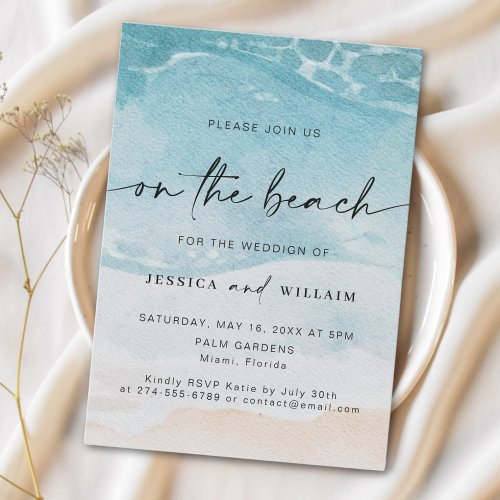 Watercolor Beach On The Beach Wedding  Invitation