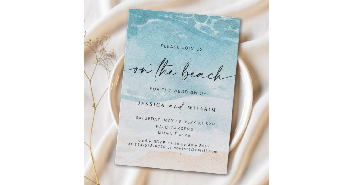 Watercolor Beach On The Beach Wedding  Invitation