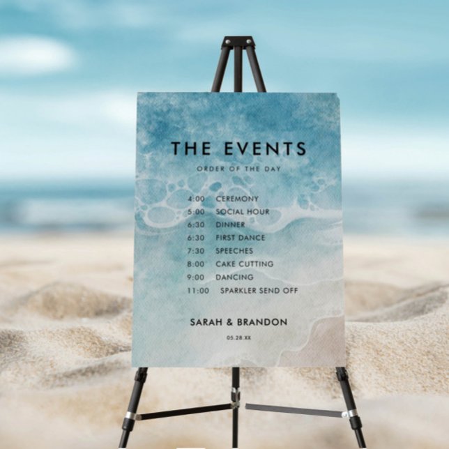 Watercolor Beach Order Of Events Wedding Day Sign (Creator Uploaded)