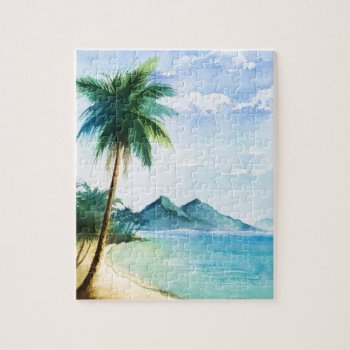 Watercolor Beach Palm 8x10 Jigsaw Puzzle by TheGiftofSass at Zazzle