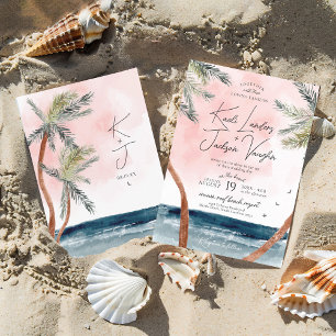 Watercolor Beach Palm Trees Coastal Chic Wedding Invitation