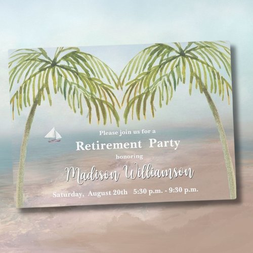 Watercolor Beach Palm Trees Retirement Party 