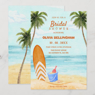 Watercolor beach paradise bridal shower invitation