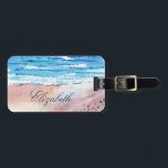 Watercolor Beach Personalized Name  Luggage Tag<br><div class="desc">Watercolor beach painting custom name luggage tag</div>