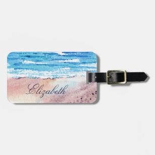 Watercolor Beach Personalized Name  Luggage Tag