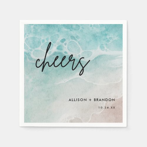 Watercolor Beach Personalized Wedding Napkins