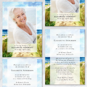 Watercolor Beach Photo Funeral Invitation