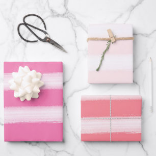 Watercolor Beach Pink Coral Stripes Wrapping Paper Sheets