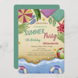 Watercolor Beach Relax Birthday Invitation