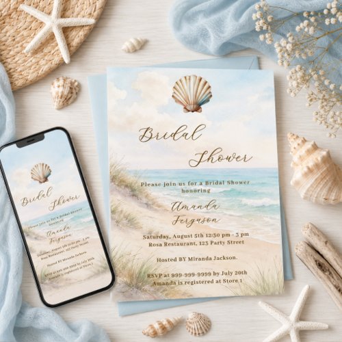 Watercolor beach sand dunes Bridal Shower Invitation