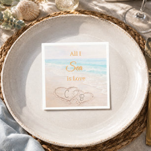 Watercolor beach sand dunes hearts Bridal Shower Napkins