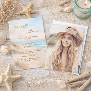 Watercolor beach sand dunes photo Bridal Shower Invitation