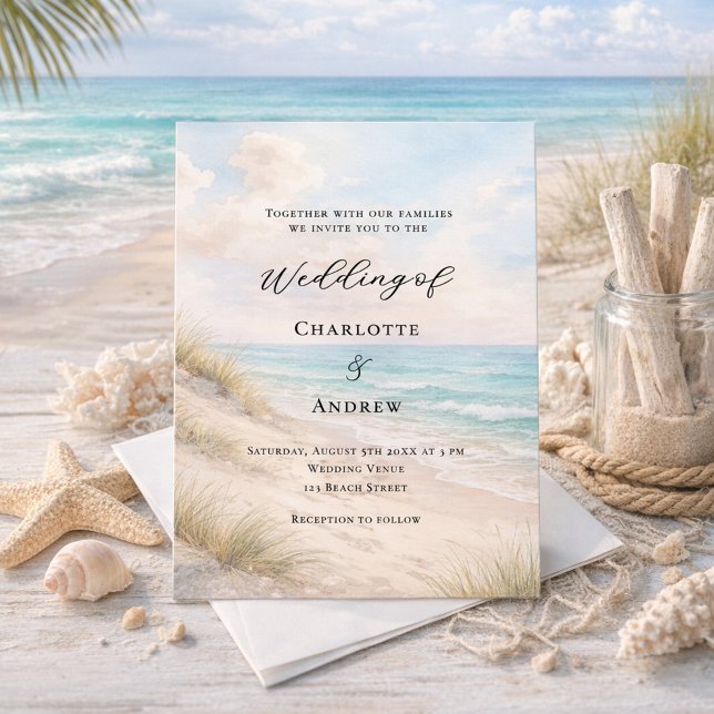 Watercolor beach sand dunes wedding invitation (Creator Uploaded)