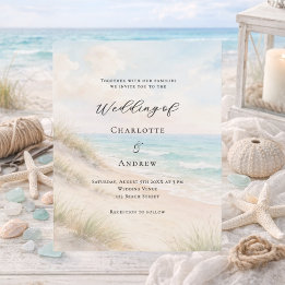 Watercolor beach sand dunes wedding invitation