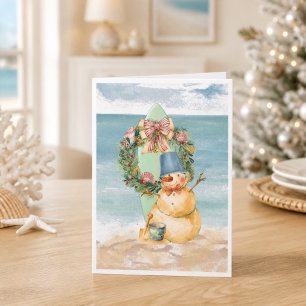 Watercolor Beach Sandman Surfboard Christmas Card