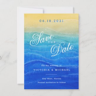 Watercolor Beach Save the Date Card