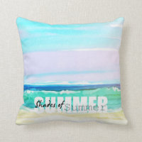 Watercolor Beach Scene 1 with Word Art Throw Pillow