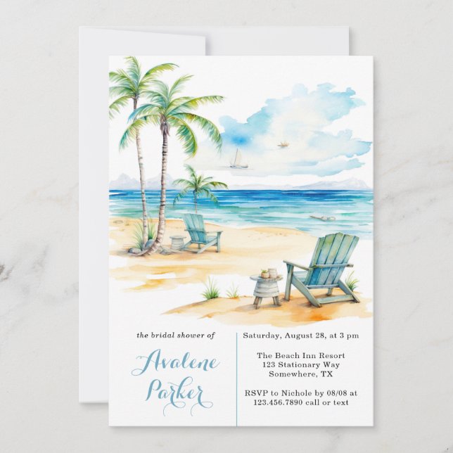Watercolor Beach Scene Bridal Shower Invitation (Front)