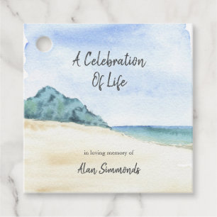 Watercolor Beach Scene Celebration Of Life Favor Tags