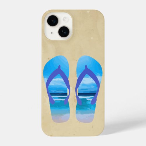 Watercolor Beach Scene Flip Flops Love Ocean iPhone 14 Case