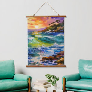 Watercolor beach scene hanging tapestry