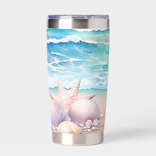 Watercolor beach scene with seashells insulated tumbler