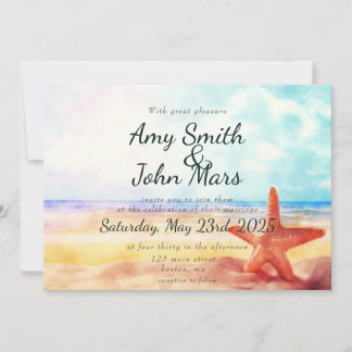 Watercolor Beach Scene With Starfish Invitation