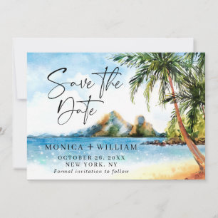 Watercolor Beach Sea Palm Tree Save the Date