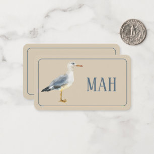 Watercolor Beach Seagull Monogram Note Card