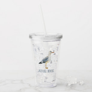 Watercolor Beach Seagull Personalized Acrylic Tumbler