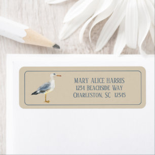 Watercolor Beach Seagull Personalized Label