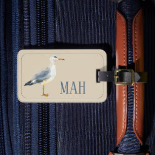 Watercolor Beach Seagull Personalized Luggage Tag