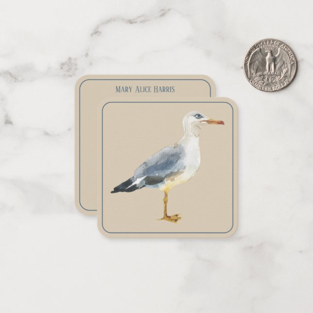 Watercolor Beach Seagull Personalized Note Card (Front/Back In Situ)