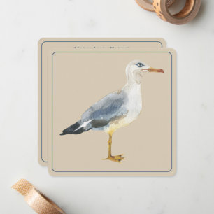 Watercolor Beach Seagull Personalized Note Card