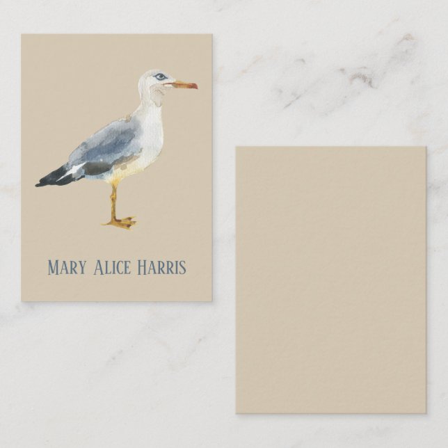 Watercolor Beach Seagull Personalized Note Card (Front/Back)