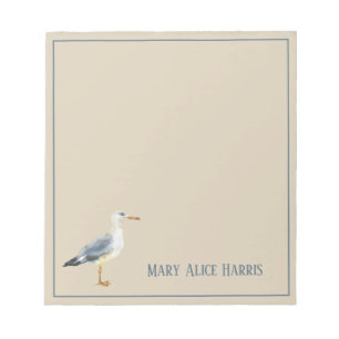 Watercolor Beach Seagull Personalized Notepad