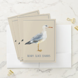 Watercolor Beach Seagull Personalized Pocket Folder