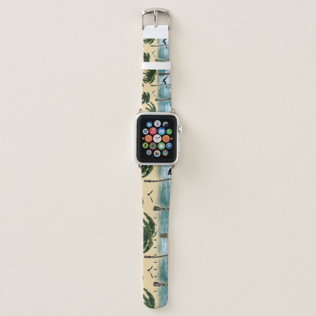 Watercolor beach, seamless tranquility apple watch band (Front)