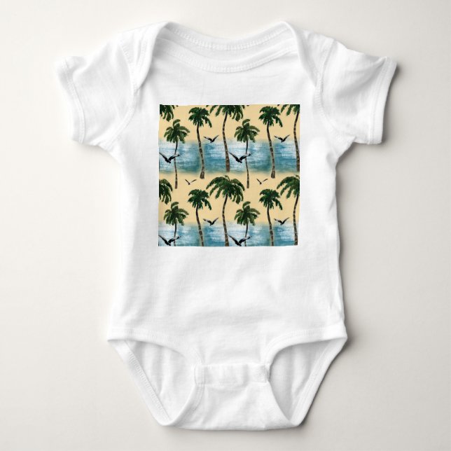 Watercolor beach, seamless tranquility baby bodysuit (Front)