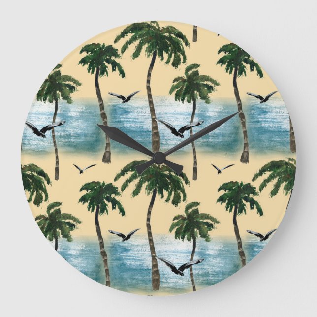 Watercolor beach, seamless tranquility large clock (Front)