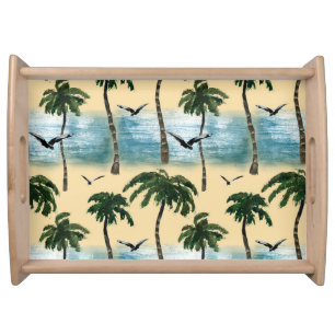 Watercolor beach, seamless tranquility serving tray
