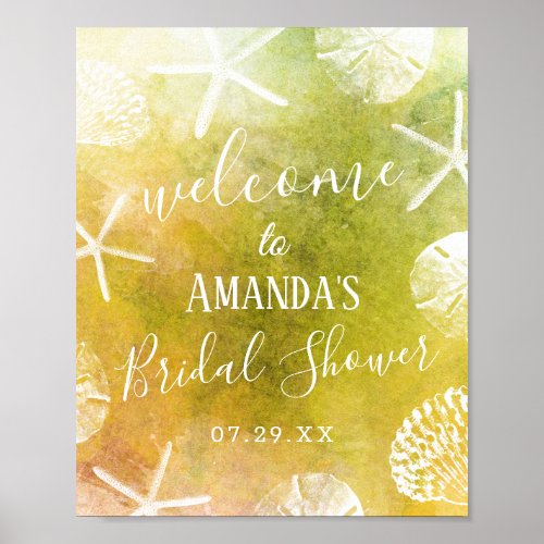 Watercolor Beach Seashells Bridal Shower Welcome Poster